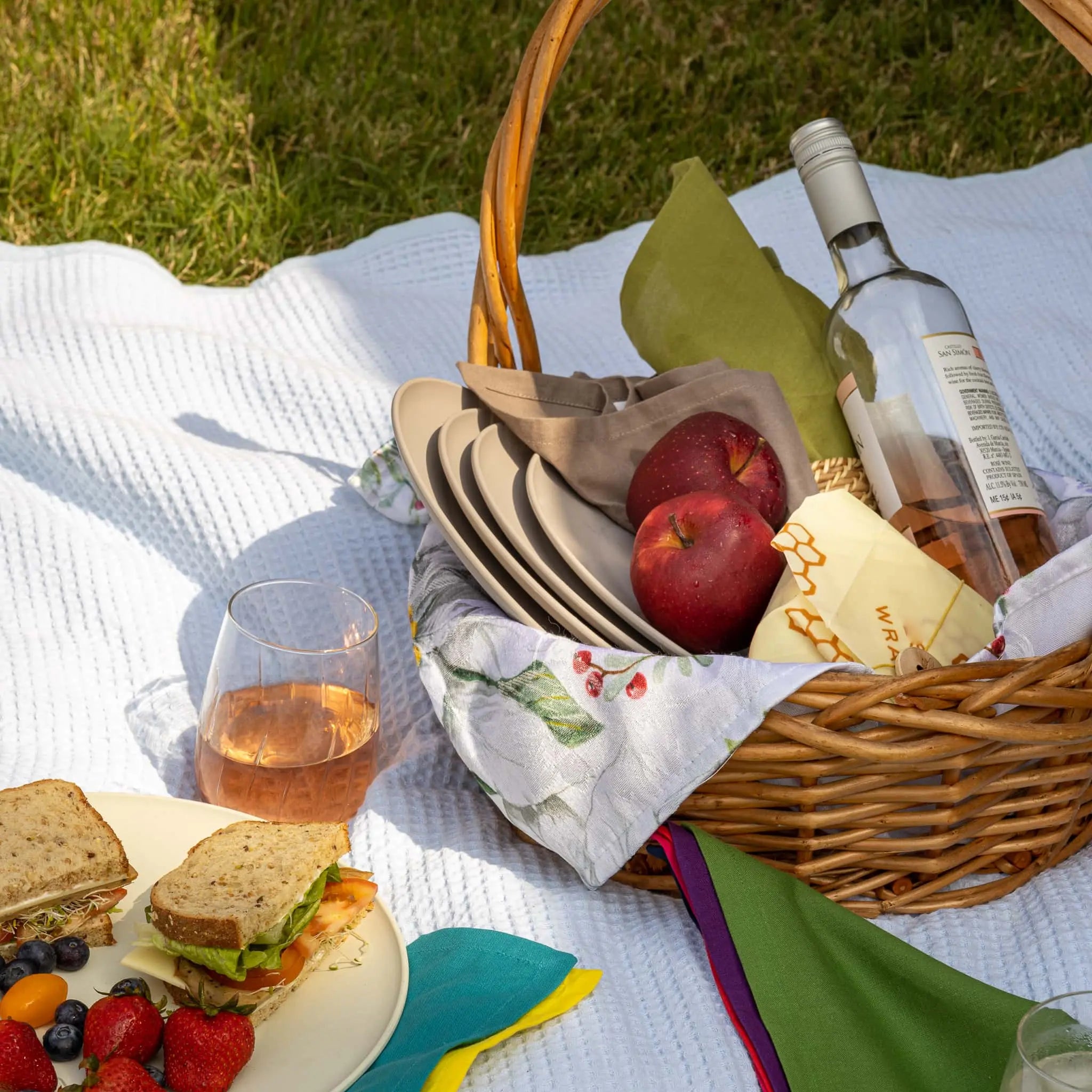 Outdoor dining with picnic basket